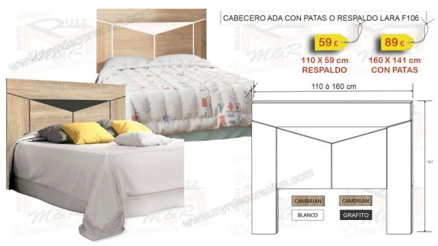 CABECERO ADA DE 160 CM O 110 CM LARA 2 COLORES