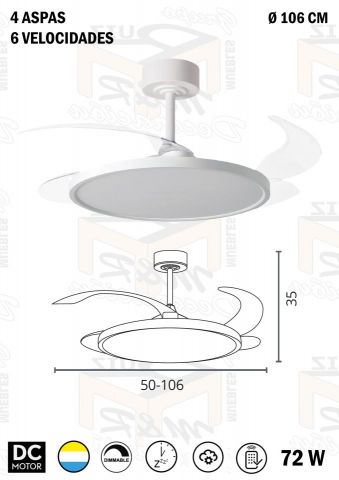 VENTILADOR DE TECHO SLIM BLANCO DC 106 Ø 72W