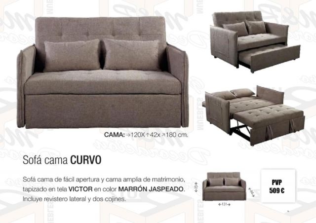 SOFA CAMA CURVO CON BRAZO 131X94 MARRON JASPEADO