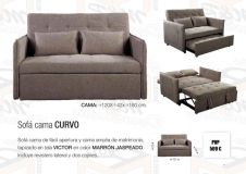 SOFA CAMA CURVO CON BRAZO 131X94 MARRON JASPEADO