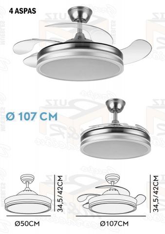 VENTILADOR RETRACTIL BAYOMO 107Ø COLOR PLATA