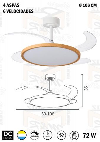 VENTILADOR DE TECHO SLIM MADERA DC 106 Ø 72W