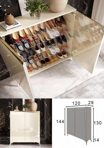 ZAPATERO 2 PUERTAS BLANCO DETALLE DORADO ANTIKE