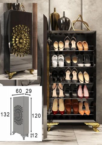 ZAPATERO 1 PUERTA NEGRO DETALLE DORADO ANTIKE