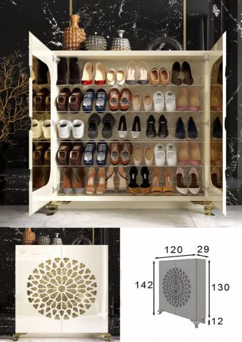 ZAPATERO 2 PUERTAS BLANCO DETALLE DORADO ANTIKE
