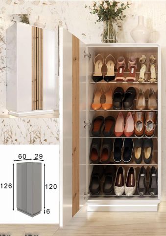 ZAPATERO 1 PUERTA BLANCO FRANJA MADERA ANTIKE