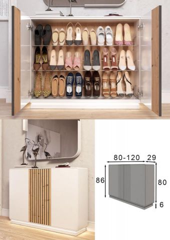 ZAPATERO 2 PUERTAS BLANCO FRANJA MADERA ANTIKE