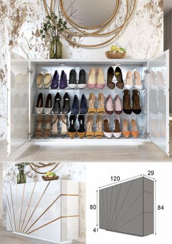 ZAPATERO 2 PUERTAS BLANCO DETALLE DORADO ANTIKE