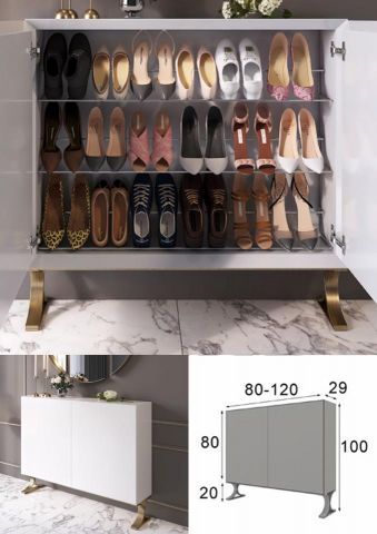 ZAPATERO 2 PUERTAS BLANCO PATA DORADA ANTIKE