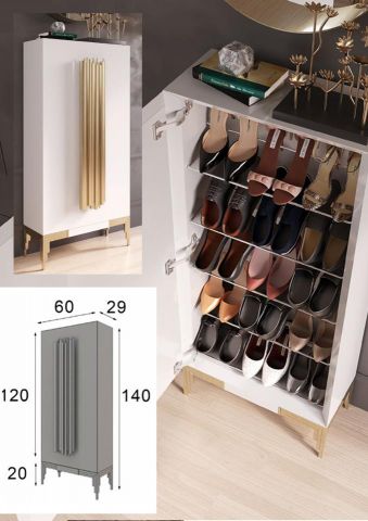 ZAPATERO 2 PUERTAS BLANCO DETALLE DORADO ANTIKE